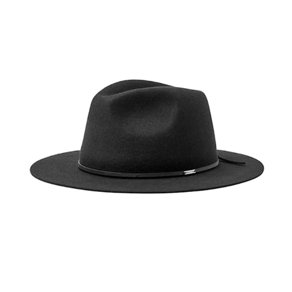 BRIXTON WESLEY AUSTRALIAN WOOL FELT FEDORA HAT LEATHER BAND UNISEX NWOT Black L